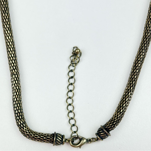 ❤️ Textured Bib Tribal Statement Necklace Antiqued Gold Boho Bohemian African - Picture 7 of 8